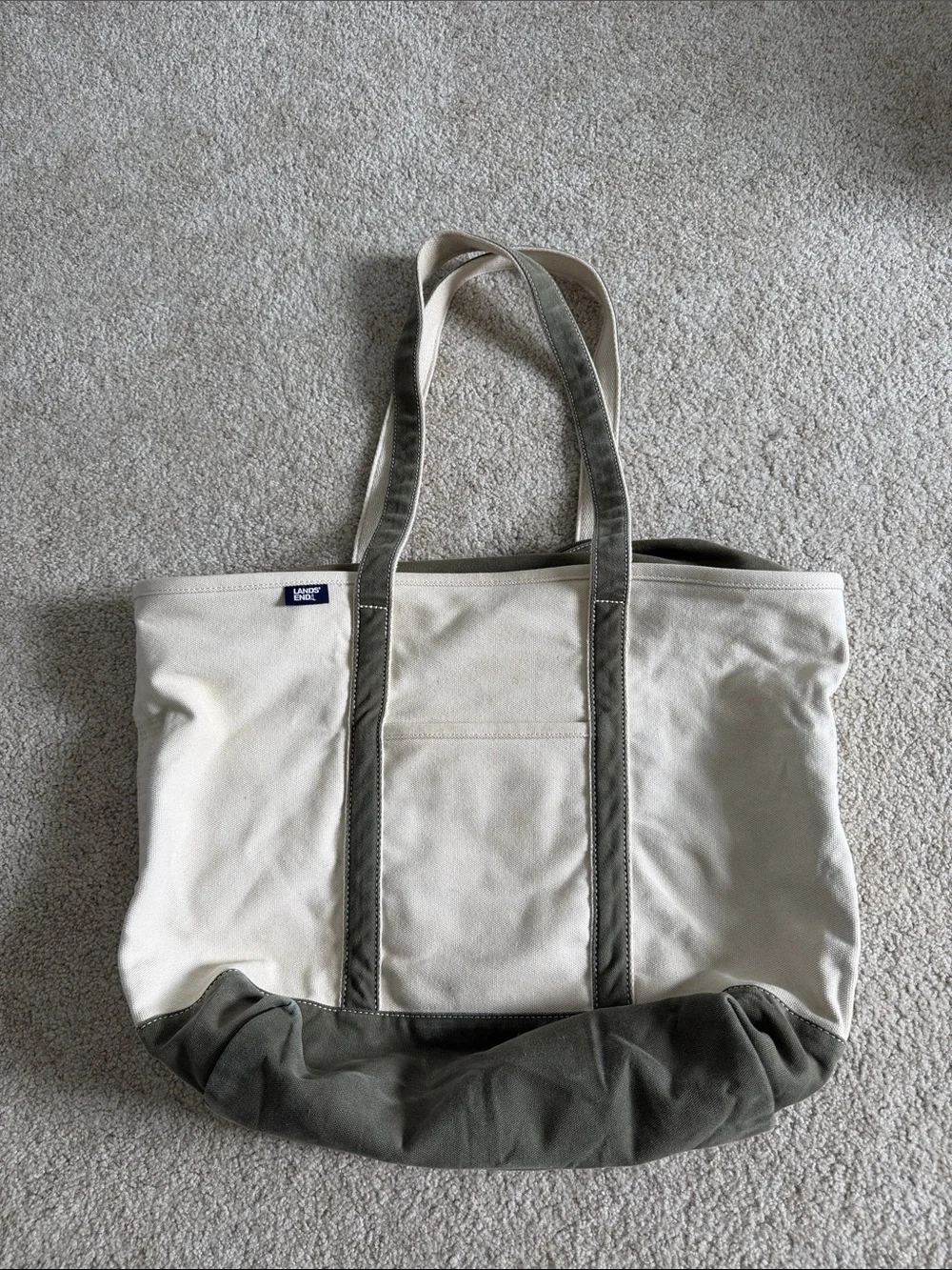 Lands End Canvas Tote Bag with Olive Green Trim